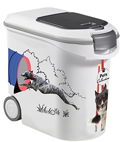 Curver Futterbehälter für Hunde – 35 l/12 kg – Pets Collection – luftdichte Aufbewahrung gegen Gerüche für Hundefutter – Behälter mit Rollen – 28 x 49 x 43 cm