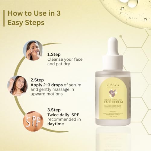 Image of Vitamin C Face Serum for Glowing Skin 30ml | 100%Natural | Brightening & Skin Radiance Booster with Damask Rose Oil, Vitamin E & Herbal Extracts | Reduces Dark Spots, Pigmentation & Dullness | Boosts Collagen Production | Lightweight Non-Sticky Face Serum for Men & Women | 30ml