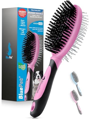 BluePet 2en1 Brosse Double Face pour Chien & Chat à Poils Longs & Courts I Lisser, Démêler, Brosser I Brosse Universelle pour le Toilettage du Poil, Pour...