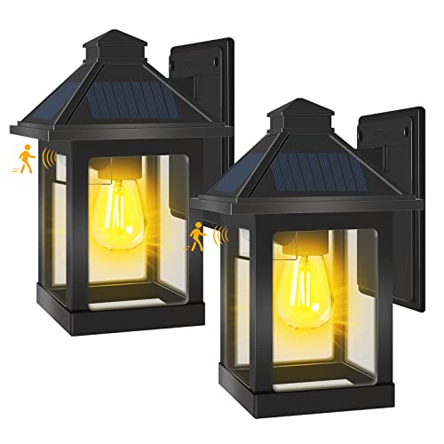 INDARUN Lampe de lanternes solaires vintage extérieure avec ampoule LED blanche chaude ampoule de détecteur de mouvement pour arbre de chemin de patio