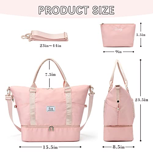 Gym Bags For Women Sport Duffel Bag With Toiletry Bag Shoulder Weekender Bags With Shoe Compartment Carry On Duffle Travel Bags Large Capacity Overnight Bags(Pink With Make Up Bag) #TOP4
