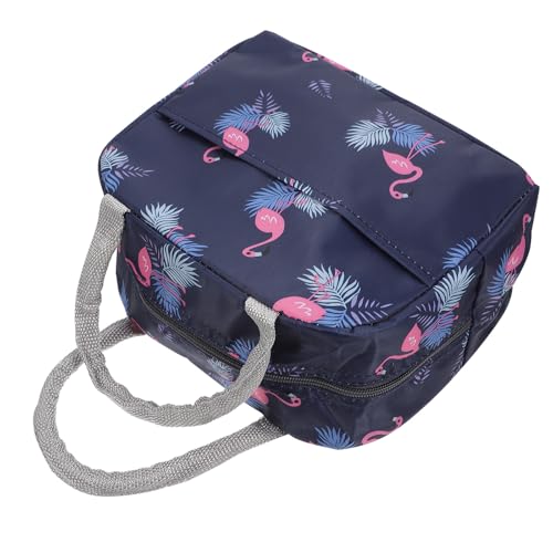 JHKNNK Bolsa Térmica Porta Alimentos Aislamiento de Papel Aluminio, Bolsa de Almuerzo Portátil Estampada Azul Oscuro Flamencos, Diseño Acolchado para Oficina y Picnic, Organizador