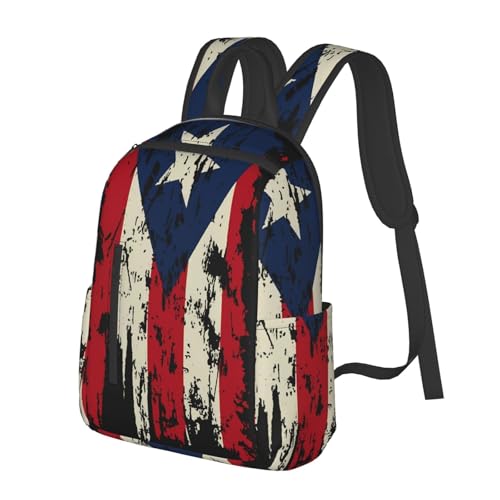Vintage Puerto Rican Flag Pride Travel Backpacks Casual Laptop Backpack Sport Rucksack Large Capacity Daypack Multi-Pockets Adjustable Strap Bag for Working Hiking2