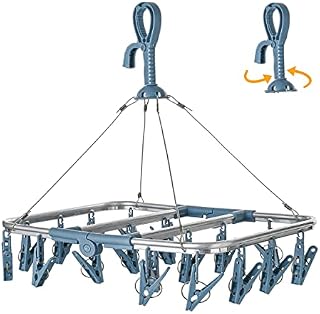 BYMYHO Sock Dryer for Washing Line Antirust Underwear Peg Hanger With 20 Pegs Folding Peg Airer