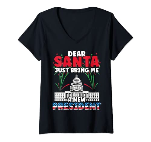 Femme Dear Santa Just Bring Me A New President Funny Christmas T-Shirt avec Col en V