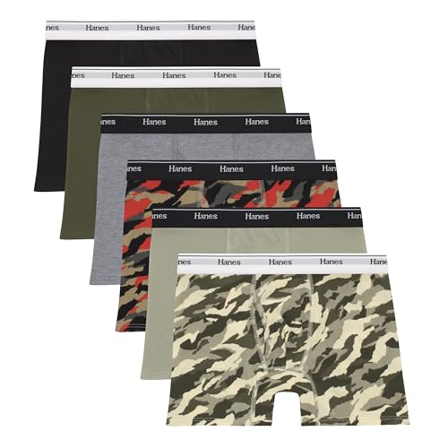 Hanes Boys' Originals Boxer Briefs, Stretch Cotton Underwear, Assorted, 6-Pack