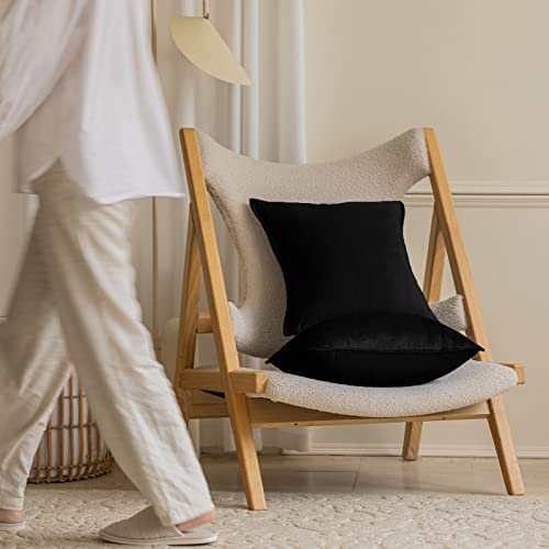 Jiahannha Velvet Black Throw Pillow Covers 18×18 Inches Pack Of 2 Decorative Soft For Couch Sofa Bed Livingroom Office #TOP4