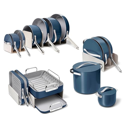 Image of Caraway 31-Piece Ceramic Cookware Bundle - Fry Pans, Saucepans, Saute Pan, Dutch Oven, Petite Cooker, Stir Fry, Rondeau, Stock Pot, Grill & Griddle Pans, Roasting Pan, Racks, Organizers - Navy