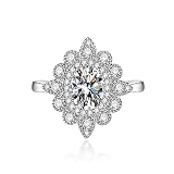 Anillo de circonio para mujer, anillo retro con forma de flor de circonio cúbico cobre regalos para mujeres, cobre, circonita cúbica