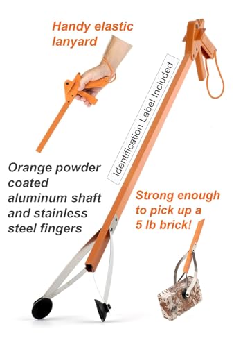 Image of ArcMate Orange-U-Tongs PRO Grade Litter Pick up Tool, Elastic Lanyard, Suction Cup Reacher Grabber for Indoor or Outdoor Use, 33 inch Reach, 5lb. Pick Up Capacity, Orange, 36 inch, 2 Pack (7702-2)