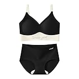 [Afylln] ナイトブラ 胸を小さく見せるブラ シームレス 【垂れ防止・乳腺専門家指導改良】 揺れ軽減 ブラジャー 大きいサイズ ノンワイヤー 脇高 補正 昼夜兼用 下着 上下セット レディース ブラックL