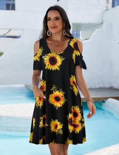 Image of JollieLovin Womens Plus Size Short Sleeve Cold Shoulder V Neck T-Shirt Dress with Pockets