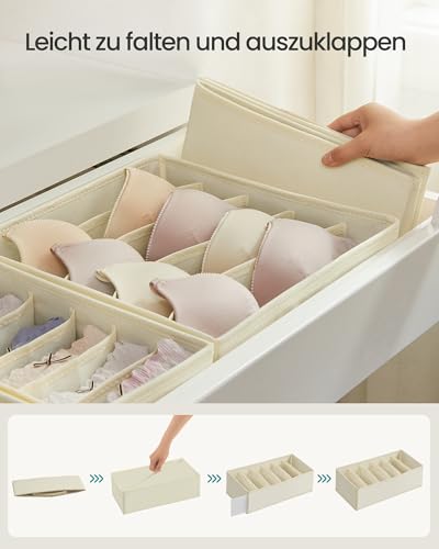 SONGMICS Unterwäsche-Organizer 8er Set, Schubladen-Organizer faltbar, Ordnungssystem Kleiderschrank, Aufbewahrungsbox Schrank, Stoffboxen Aufbewahrung, für BHs Socken Krawatten, beige RUS008M01