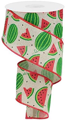 Watermelon Slices Canvas Wired Edge Ribbon, 10 Yards (Light Natural, 2.5)