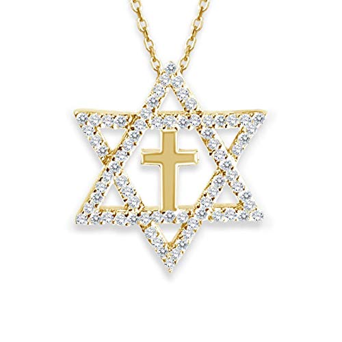 Star Of David And Cross Gold Plated Necklace Messianic #TOP4