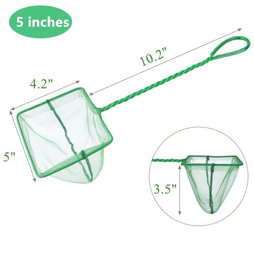 Image of Lpraer 4in 5in 6in Aquarium Fish Net Green Fine Mesh Nylon Net Collection with 11 inch Long Handle Square Quick Catch Fish Net for Fish Tank