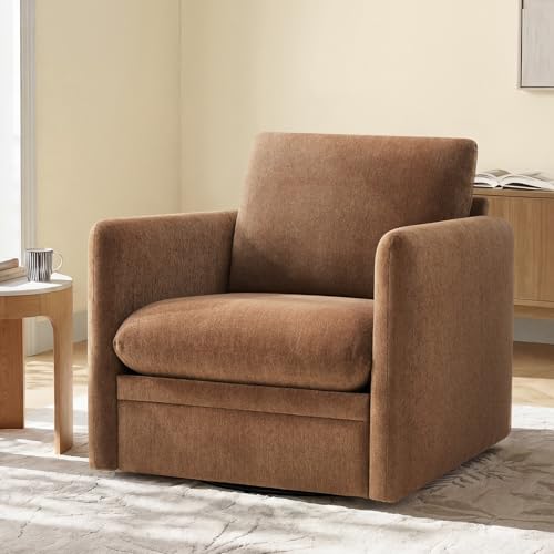 360° Swivel Accent Chair,Upholstered Armchair with Deep Seat, Sturdy Metal Base for Living Room,Nursery,Bedroom,Terracotta