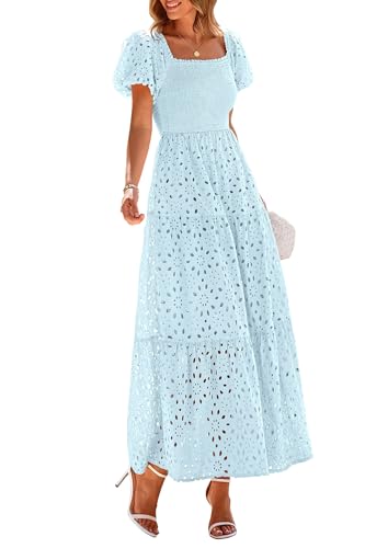PRETTYGARDEN Summer Dresses for Women 2025 Eyelet Square Neck Puf...