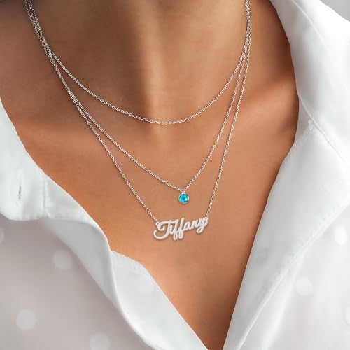 Custom Layered Name Necklace Personalized with Heart Cross Birthstone Gold Plated Customized Nameplate Necklace Gifts for Women4