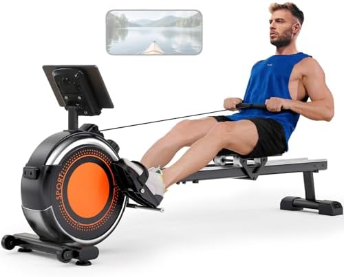 Dripex Rudergerät für Zuhause, Magnetisches Rudergerät bis 160kg Belastbar | Rudergeräte mit 16 Widerstandsstufen, Verbesserte Doppelschienen, Bluetooth App Verbindung, LCD-Monitor