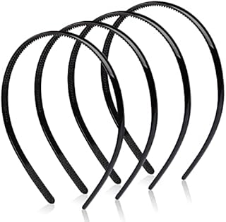 4 pcs Plastic Headband, Black Headbands Thin Teeth Skinny Hairbands, Soft Non Slip Outdoor Sports Hair Bands for Mens Women's Girls (8mm Wide)