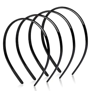 4 pcs Plastic Headband, Black Headbands Thin Teeth Skinny Hairbands, Soft Non Slip Outdoor Sports Hair Bands for Mens Women’s Girls (8mm Wide)