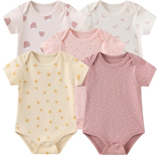 Image of Kiddiezoom Newborn Baby Unisex Cotton One-Piece Bodysuits Baby Gift 5-Pack Baby Clothes