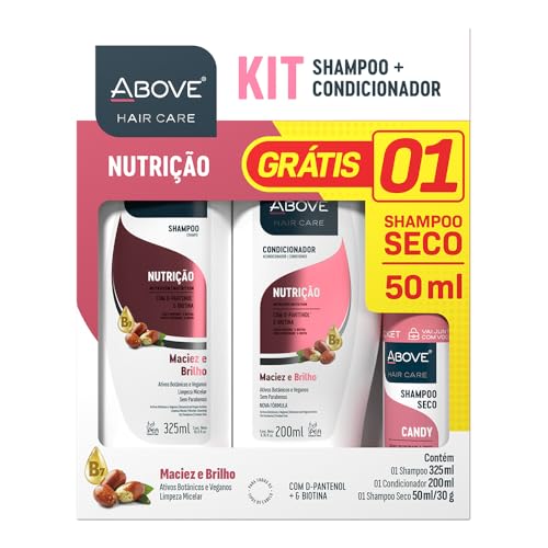 Above Kit com Shampoo Nutrição 325 ml + Condicionador Nutrição 200 ml + Shampoo a Seco 50 ml