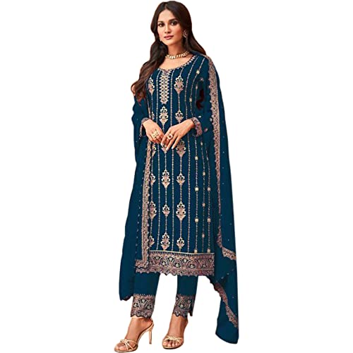 JIVRAJ FASHION Schwere Dolla-Seide mit Stickerei Shalwar Kameez Anzug Kleid Anarkali Designer Indischer Stil Anarkali Salwar Kameez Unkrautbekleidung Pakistanische Partykleidung für Frauen (Auswahl 3) Cover