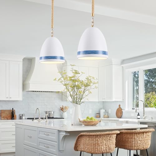 FookChak Coastal White Pendant Light Metal Dome Kitchen Island Pendant Lighting with Chain 10in Large Pendant Hanging Light Over Dining Table, Beach Ceiling Pendant Lights for Entryway Hallway - Image 8
