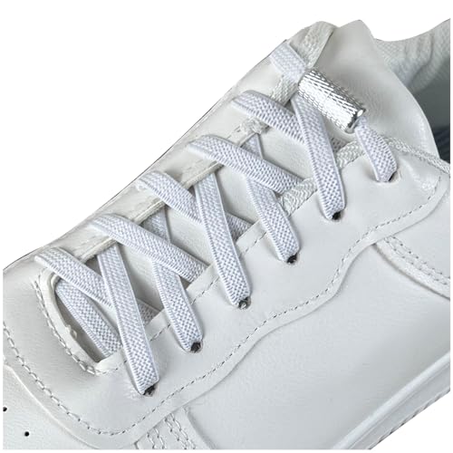 GOODSALEOK 2 Paar Elastische Schnürsenkel Mesh Metall Schuhschnalle Schuhbänder ohne binden Unisex Turnschuhe Laufschuhe Weiß