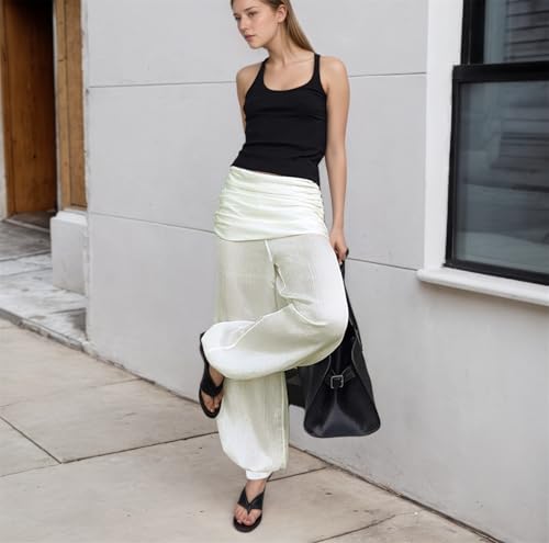 OCUH Bloomers Harem Pants Boho Sheer Lace Hem Balloon Pants Ruffle Pantaloons Bubble Puffy Cropped Flared Slips Trousers2