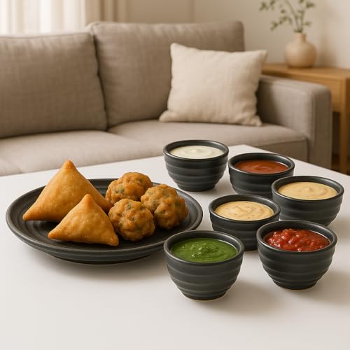 Image of Ceramic Multipurpose Bowl Set of 6-120ml | Microwave & Dishwasher Safe | Handcrafted Dip Bowl, Dessert Bowl for Ice Cream, Chatni,Sweets, Dessert, Nuts, Serving Bowls