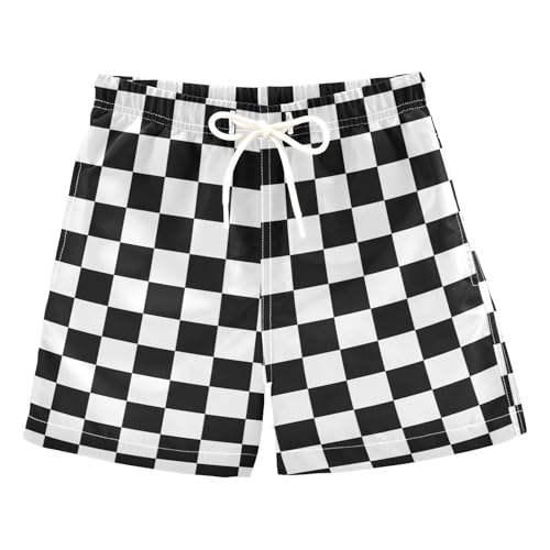 Boys Swim Trunks White Black Checkered Plaid Beach Board Shorts Quick Dry Swimsuit Toddler Kid Teen