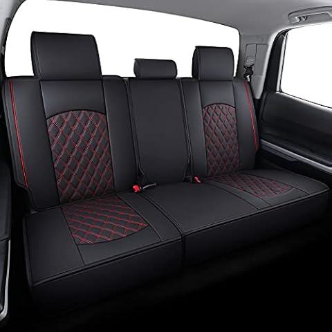 YIERTAI Back Seat Covers for 2008-2022 2023 2024 2025 Tundra Crewmax Crew Double Cab SR5 SR Platinum TRD PRO Waterproof Leather Compatible with Split Bench 40/60(1 Rear Seat Cover/Black-Red) Cover