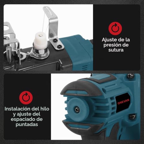 Miniatura 5 de Onevan Máquina De Coser Sacos Eléctrica Portátil 18 21v Con Batería Para Sacos De Yute Tela Y Papel Kraft - Cortador De Hilo Automático Longitud De Puntada 7-15 Mm Azul