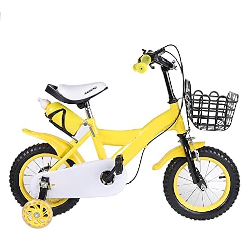 KIOPOWQ 12 Inch Kids Bike Unisex Children Bicycle Cyclings for Boys Girls with Training Wheel and Basket Gift 3-Color (Yellow) Cover
