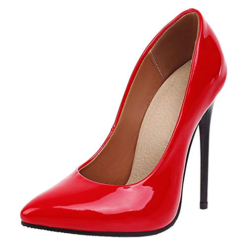 SUCREVEN Damen Mode Stiletto Pumps Pointed Toe Höhe Ferse Pumps Party Rot Gr 43 EU/45CN Cover