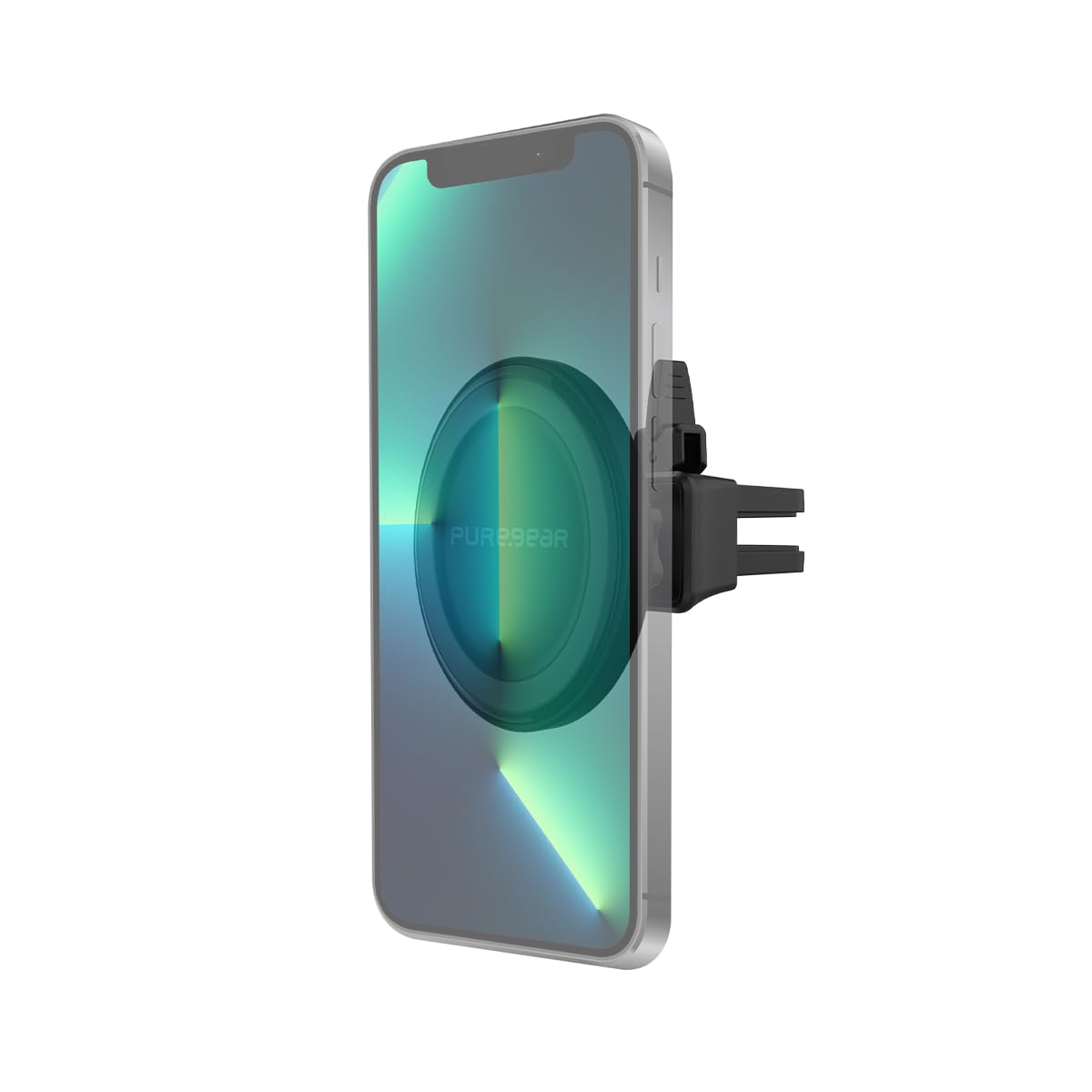 PureGear MagSafe Compatible Qi-Certified Fast Magnetic Wireless Round Car Charger for iPhone 15, 15 Pro, 14, 14 Plus, 14 Pro Max, 13, 12, Qualcomm Car Charger, Charging Cable, AirVentClip+Dash Mount