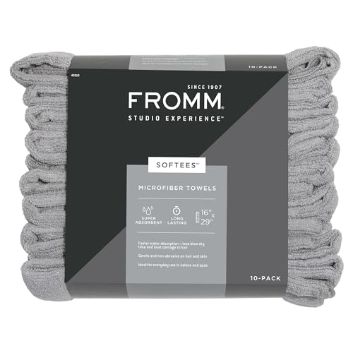 Fromm Softees Ręczniki do włosów z mikrofibry dla stylistów, fryzjerów, spa, siłowni w kolorze szarym, 40 x 74 cm, 10 szt. Idealny ręcznik do pielęgnacji włosów do suszenia kręconych, długich,