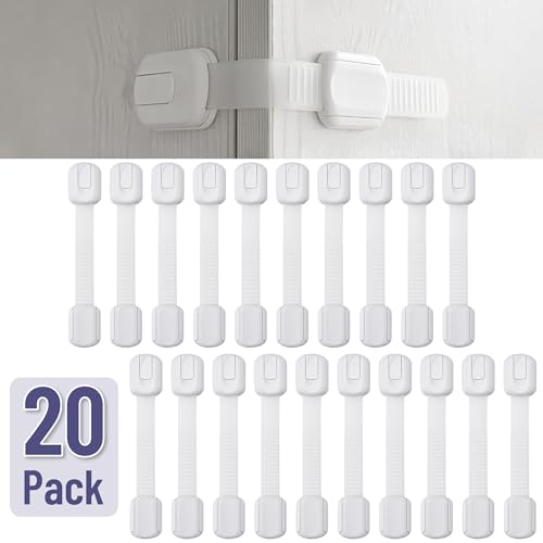 Image of Bates- Child Safety Strap Locks, 20 Pack, White, Baby Cabinet Locks with Adjustable Strap Length