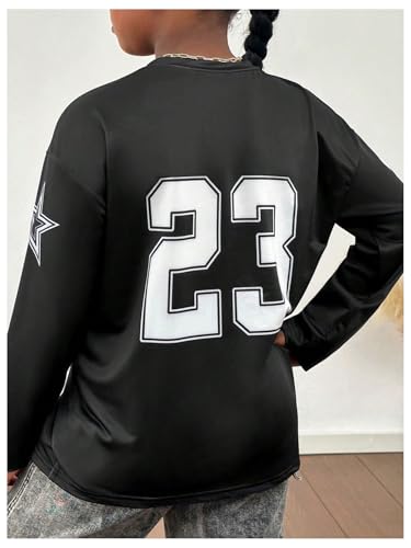 WDIRARA Girl's Number Graphic Jersey Shirts Rhinestone T-Shirt V Neck Long Sleeve Tees2