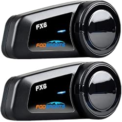 Fodsports FX6 Motorcycle Bluetooth Headset, 6 Riders Group Motorcycle Intercom Bluetooth, 1000M Motorbike Helmet Communication Systems/Voice Command/Universal Pairing/FM Radio(2 Pack)