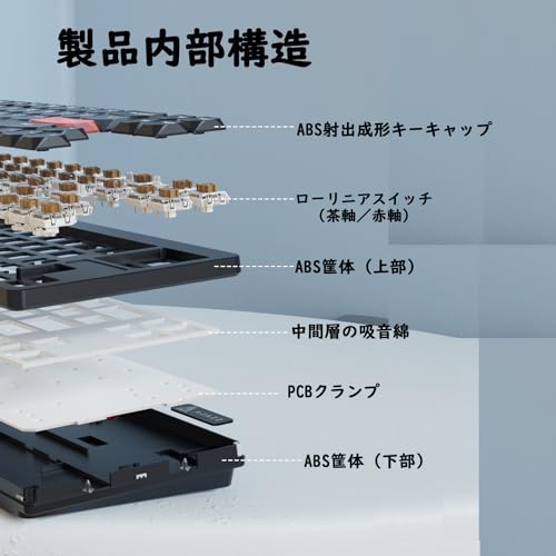 MAMBASNAKE×AJAZZ AKL680ワイヤレスメカニカルキーボード 軽量 2モードBluetooth&2.4G無線接続 高速応答ゲーミングキーボード 68キー ボール型キーキャップ 単4形乾電池駆動 HUANO茶軸(ローキースイッチ) WIN/MAC/IPAD/ANDROID対応【技適認証取得】― ホワイト（ローキー茶軸）