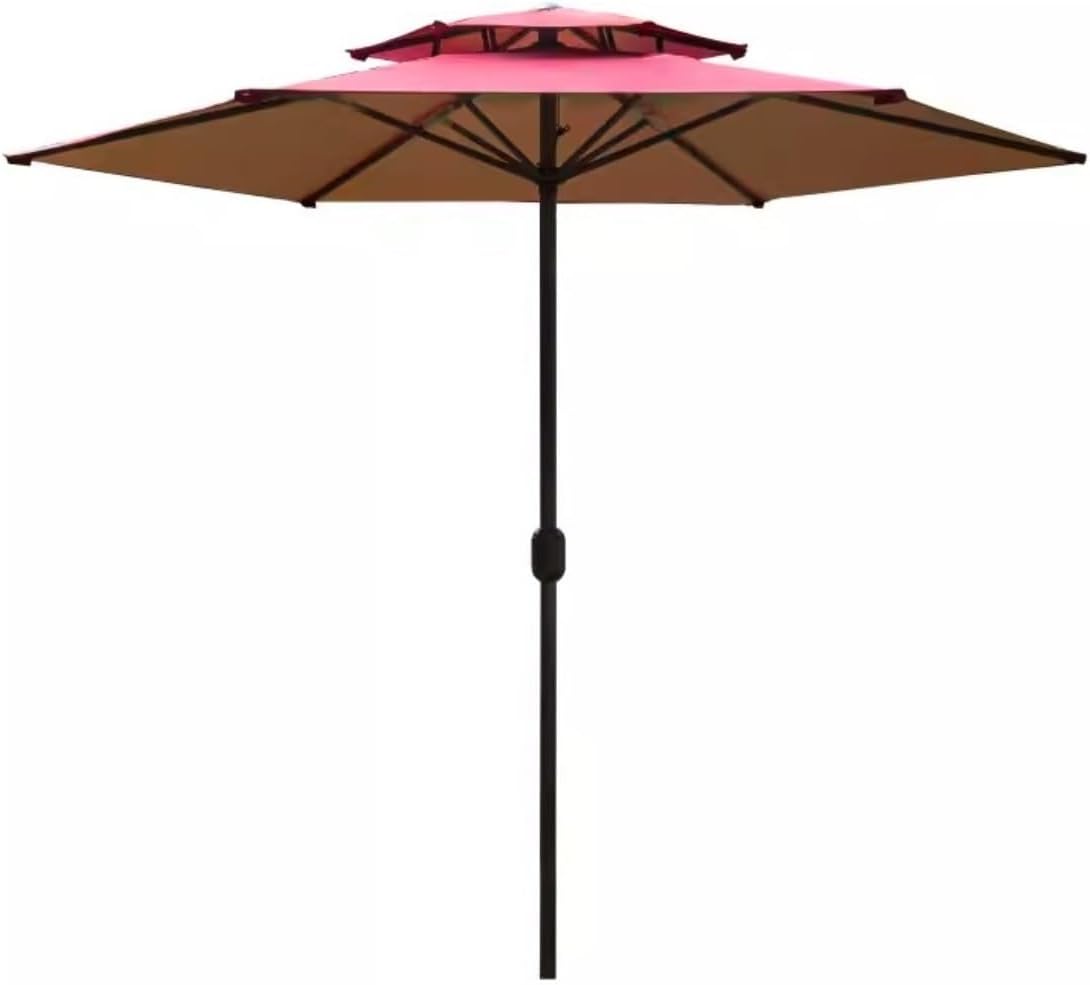 Outdoor Parasol 8.2FT Patio Umbrella Double Tiers Outdoor Umbrella Patio Table Umbrella with Push Button Crank Beach Umbrella Patio Garden Umbrella(C-250cm)