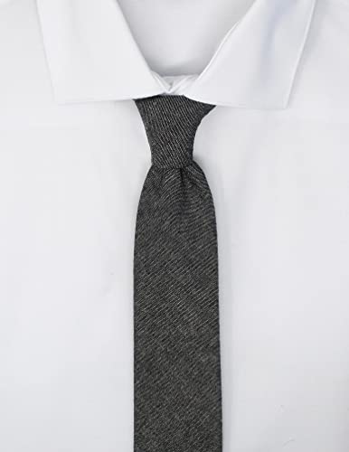 Image of Men's Chambray Cotton Skinny Necktie Tie Textured Distressed Style - 2.5 inch Width