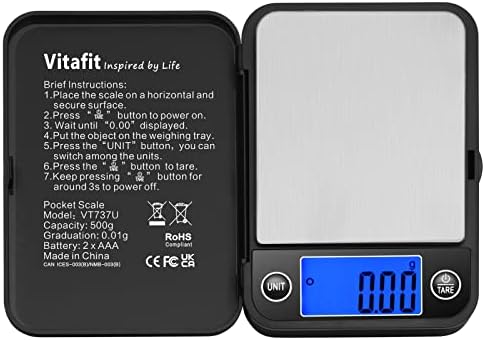 Vitafit 500g Digital Pocket Scales High Accuracy 0.01g, Gram Scale Blue LCD