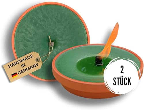 Lavalis 2x handbefüllte Flammschale, Terrakotta-Outdoorkerze, 9h Brenndauer, 15 cm Flammenhöhe, windfest, aus recyceltem Wachs, Ø15,5 cm, Romantisches...