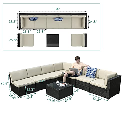 Yitahome 8 Pieces Patio Furniture Set, Outdoor Sectional Sofa Pe Rattan Wicker Conversation Set Outside Couch With Table And Cushions For Porch Lawn Garden Backyard, Black #TOP6