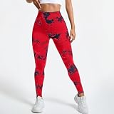 Legginsy damskie 3D, kompresyjne legginsy z cellulitem, wysoka talia, bezszwowe push up, nieprzezroczyste spodnie sportowe do jogi, fitnessu, rozciągliwe, czerwony, m